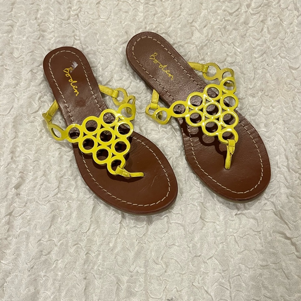 Boden Yellow Sandals with Honeycomb Design